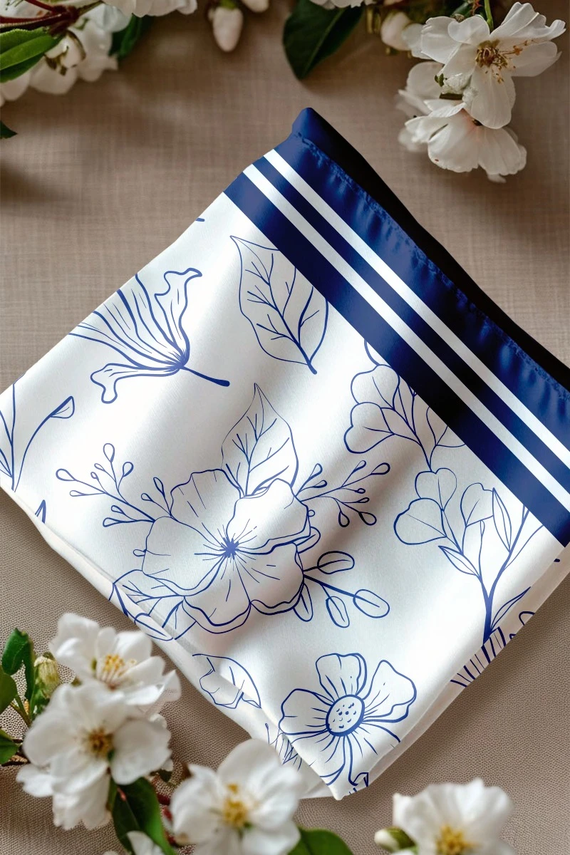 Платок Шанель 50х50 см, с полной запечаткой "Vintage Flower"#1