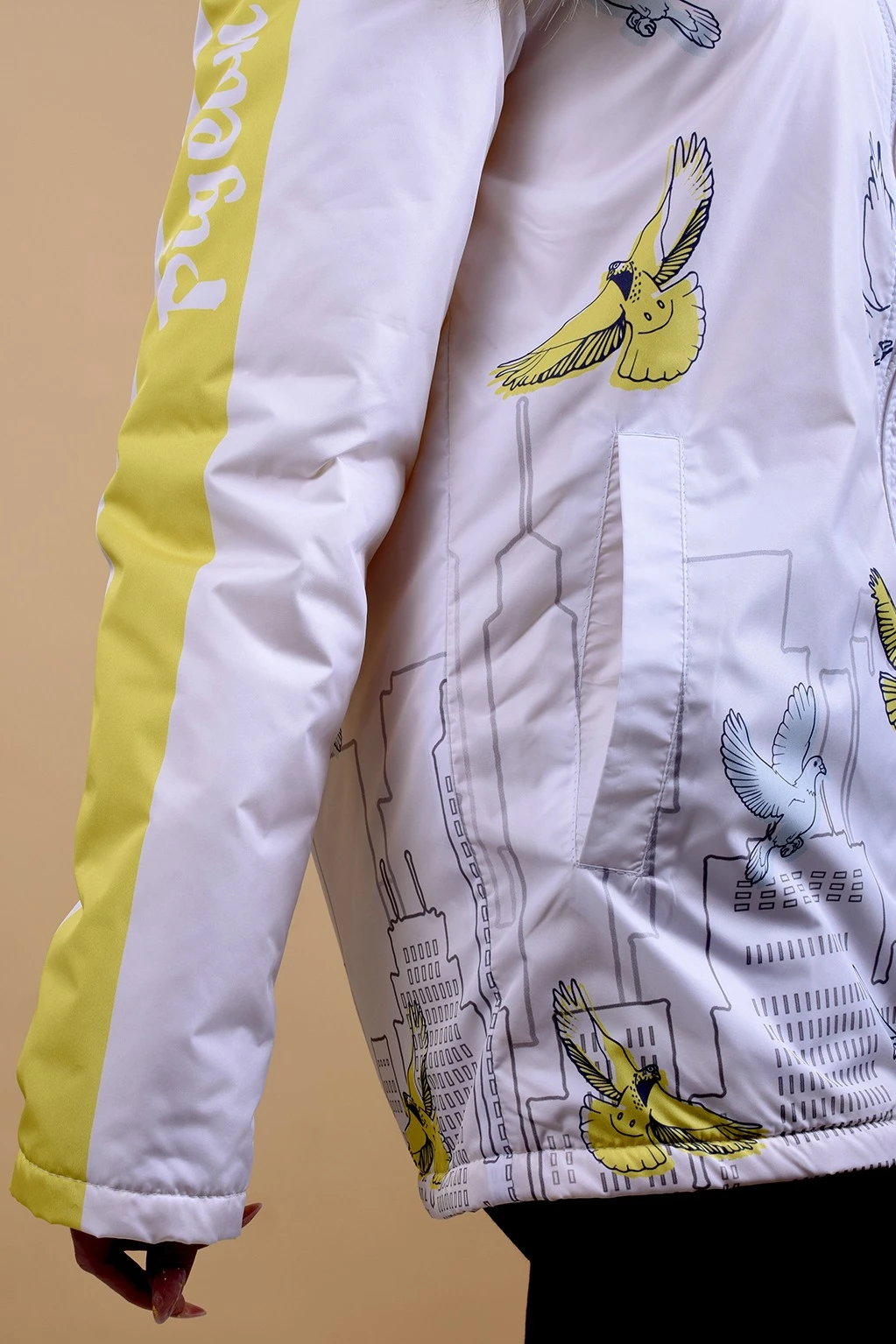 Куртка Бриз без капюшона на флисе унисекс, с полной запечаткой "Birds"#3