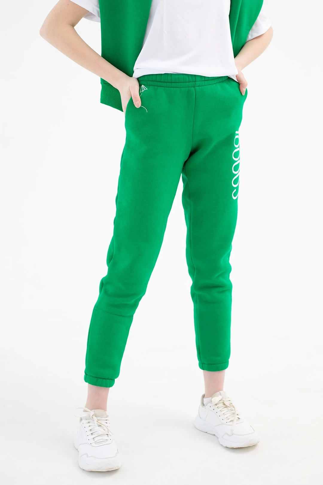 Спортивный костюм Кидс из футера детский, однотонный зеленый#3