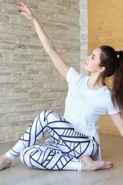 Легинсы женские с широким поясом с принтом "Black and white geometry"#2