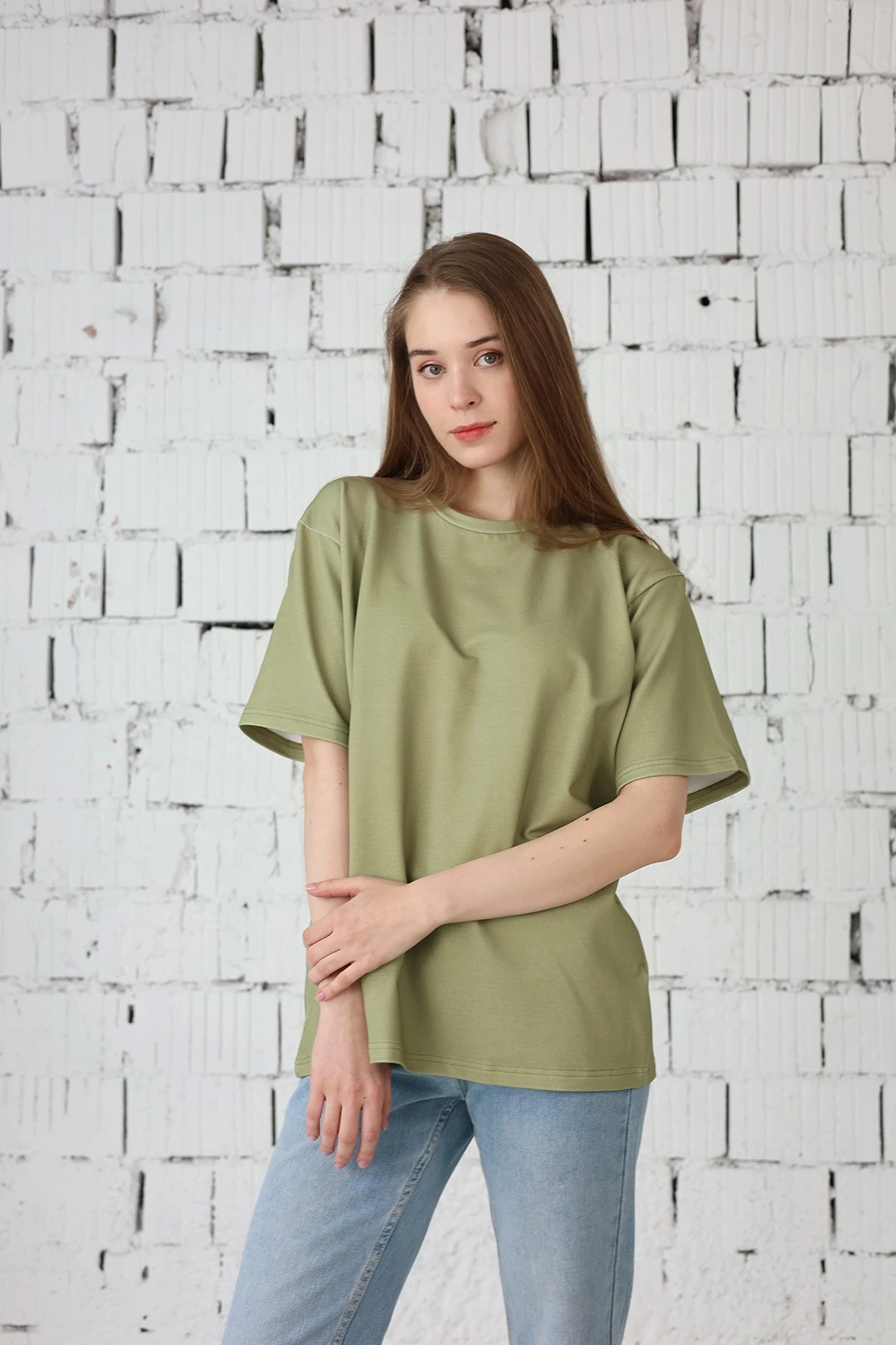 Футболка Мерфи оверсайз унисекс, однотонная хаки (хлопок)#1