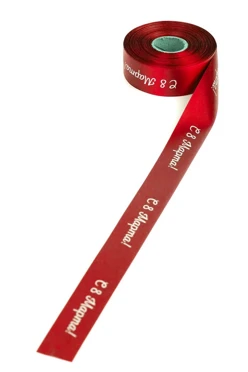 Купить ленту сатин ширина 2,5 см красная, печать белым с одной стороны