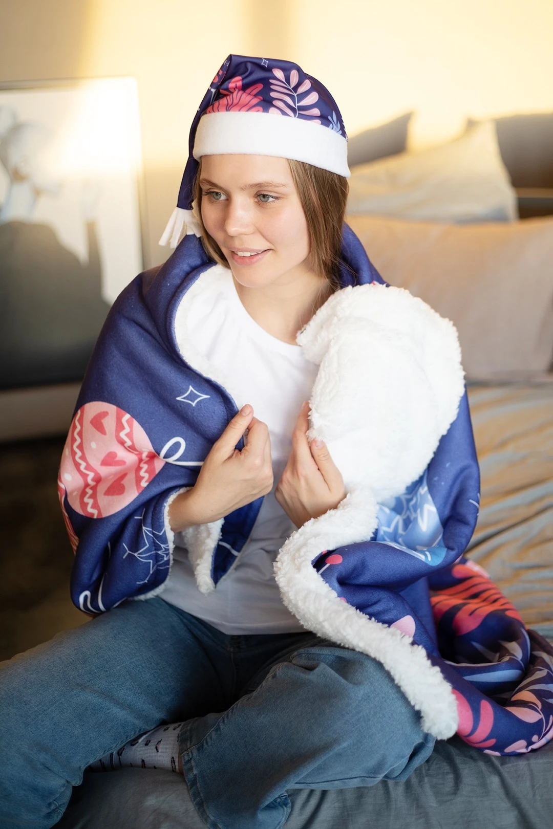 Плед Слипи флисовый 120х140 см (двухслойный), с принтом "Happy Christmas"#4