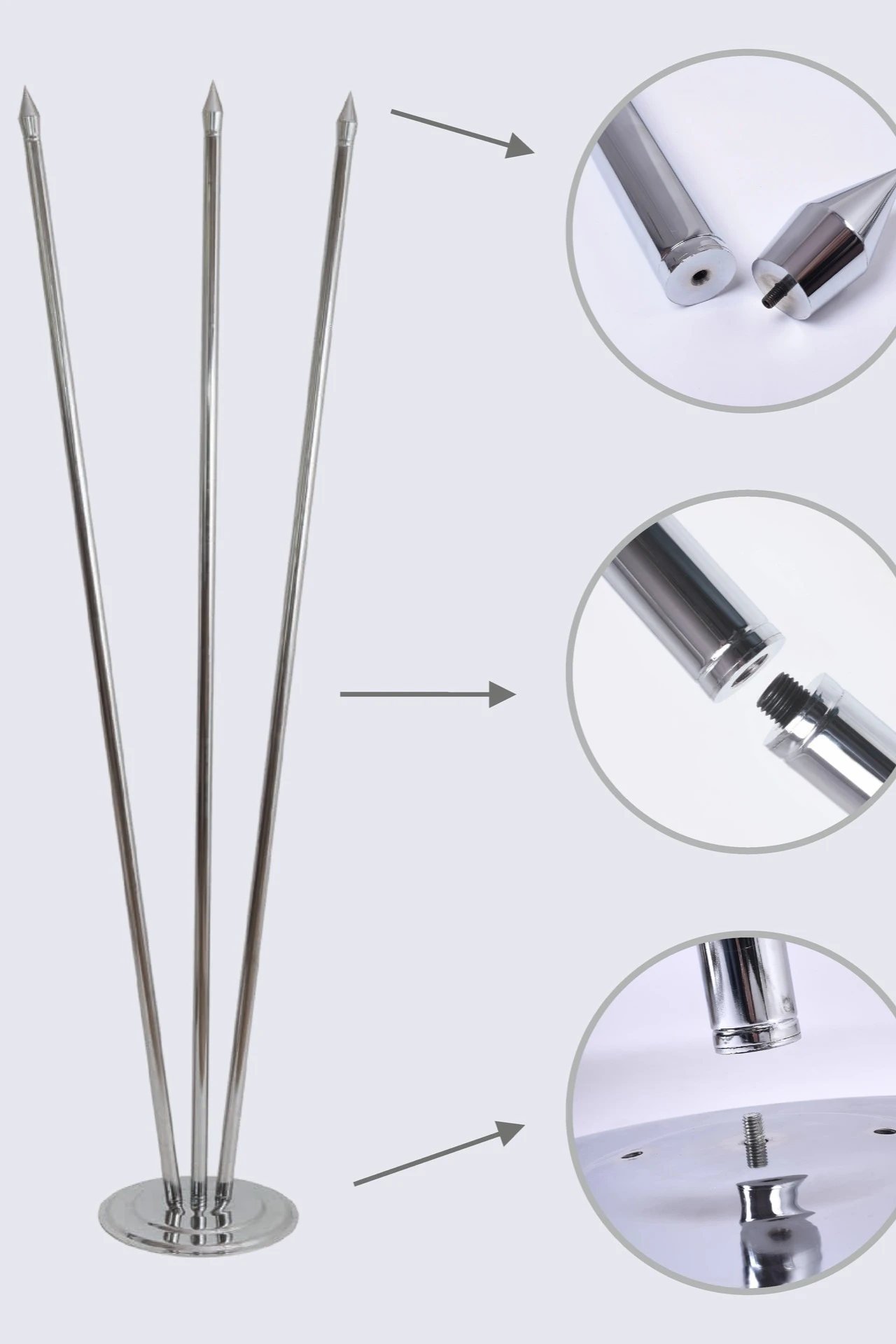 Купить подставку напольная с основанием круг под серебро 3 штока 2,1 метра