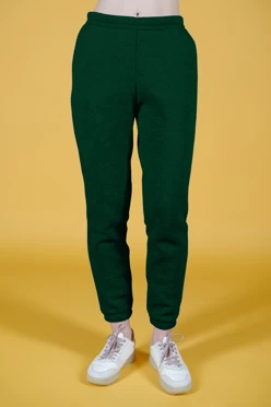 Купить брюки Итан из футера женские, однотонные темно-зеленые