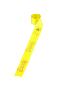 Купить ленту сатин ширина 2,5 см желтая, печать золотом с одной стороны