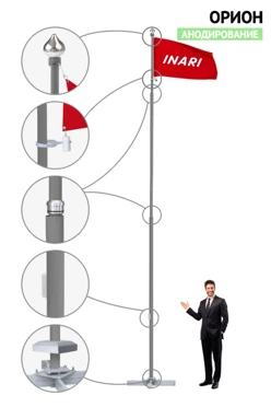 Купить флагшток уличный из алюминия с закрытым механизмом 6 м