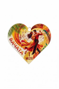 Купить медаль из акрила АК5035 Сердце 50 мм с печатью "Bachata"