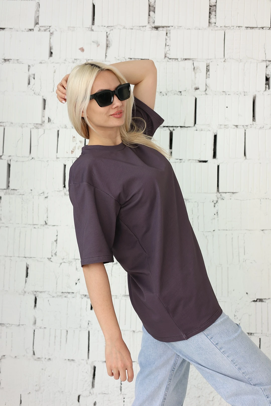 Купить футболку Мерфи оверсайз унисекс однотонную фиолетовую (хлопок)