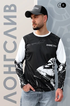 Купить лонгслив Гэлэкси Плюс унисекс из ложной сетки с полной запечаткой