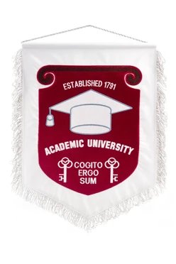 Вымпел Трапеция печатный с вышивкой из сатена с бахромой, 30х40 см "Academic University"