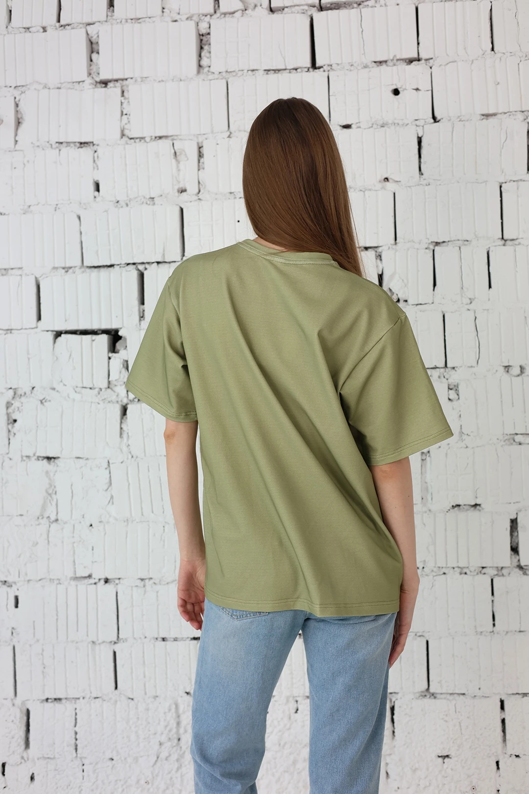 Купить футболку Мерфи оверсайз унисекс однотонную хаки (хлопок)