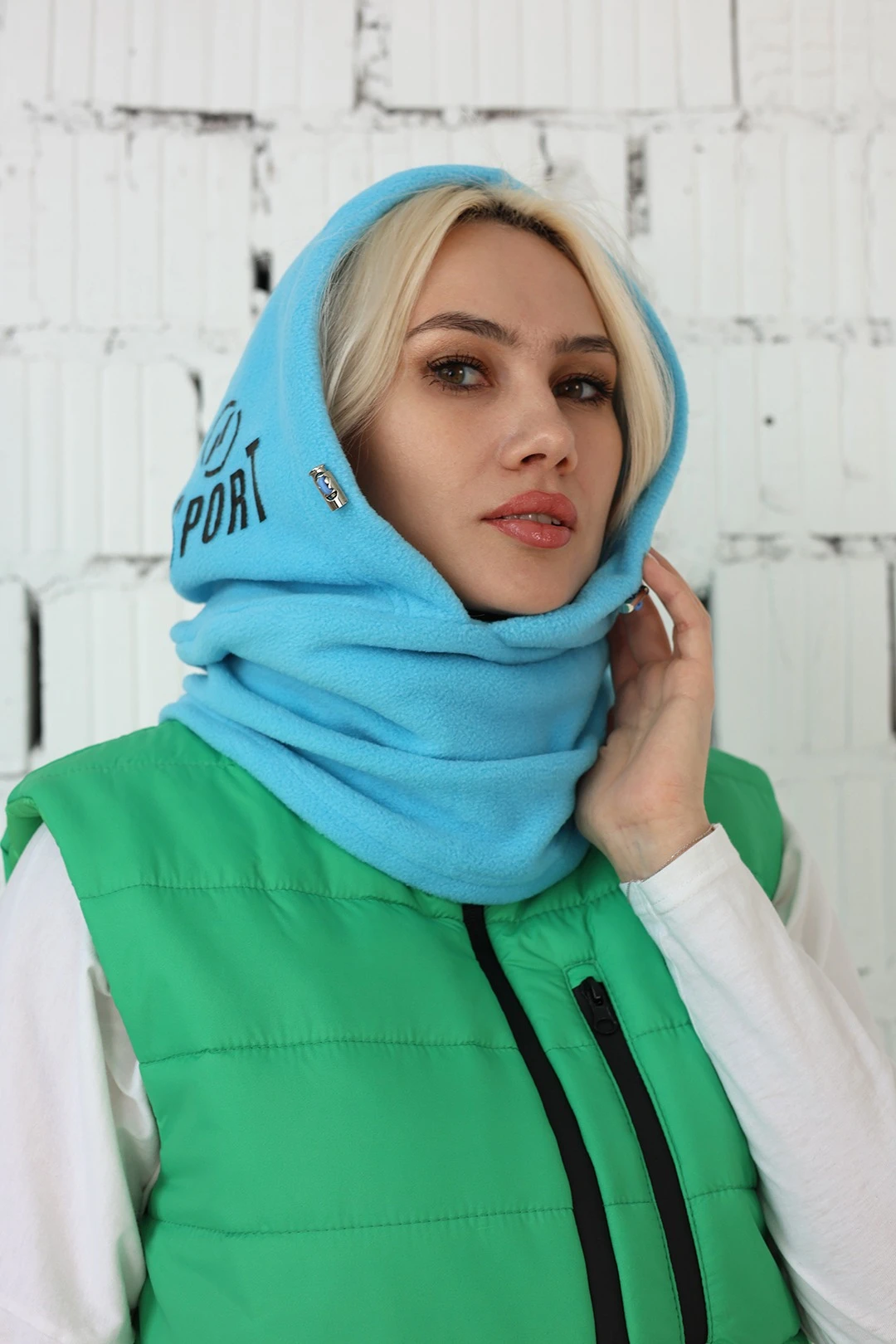 Купить капор Рейс флисовый взрослый, однотонный голубой