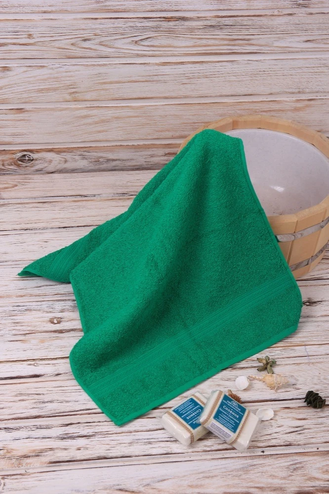 Полотенце махровое 40х70 см (Ituma), однотонное ярко-зелёное#3