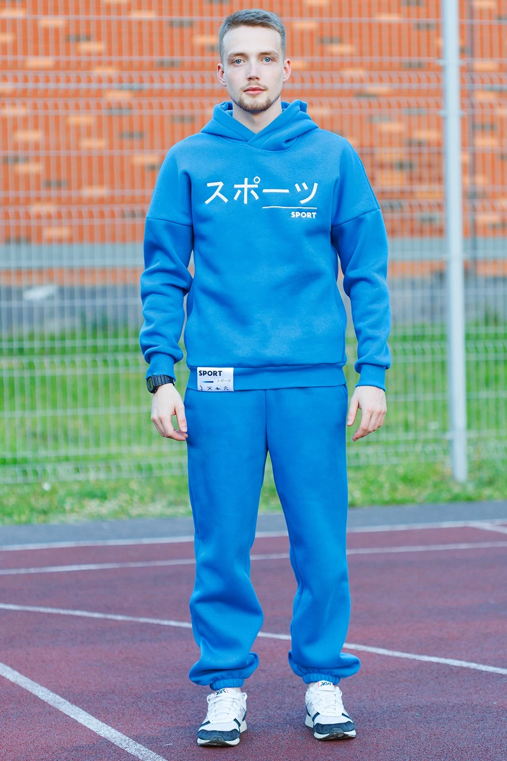 Спортивный костюм Лофт из футера женский, однотонный голубой#1