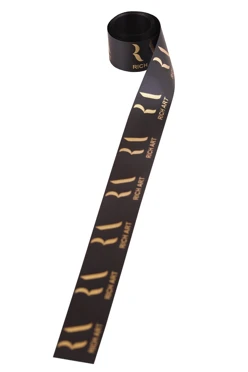 Купить ленту сатин ширина 2,5 см черную, печать золотом с одной стороны