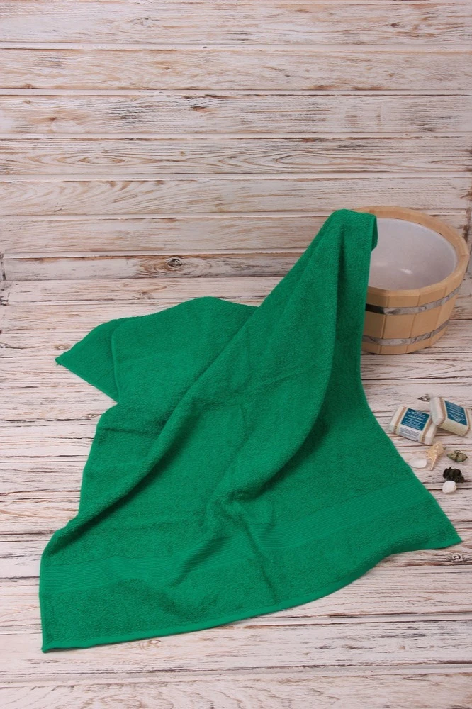Полотенце махровое 70х140 см (Ituma), однотонное ярко-зеленое#6