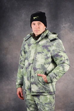 Купить куртку Винтер с капюшоном на синтепоне унисекс, с полной запечаткой "Камуфляж"