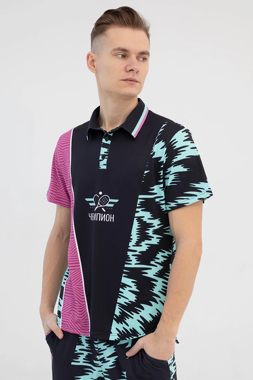 Поло Стар унисекс из ложной сетки с полной запечаткой "Champion"#1