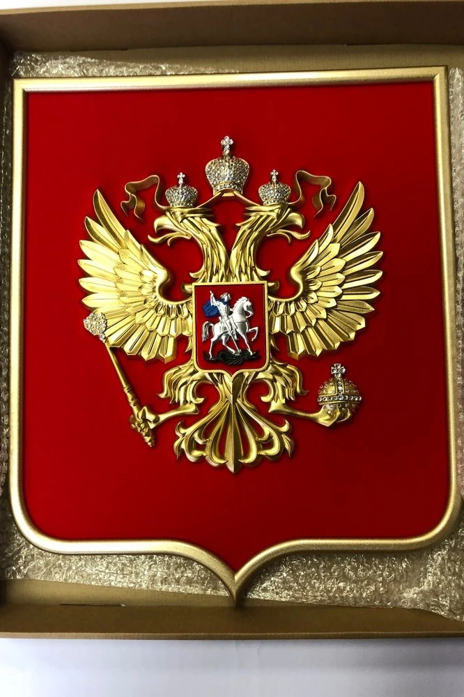Герб РФ 42x50 см, барельеф, щит флокированный, краска, кристаллы Сваровски, премиум#1