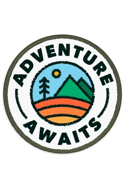 Купить Шеврон Круг печатный из атласа 7х7 см "Adventure awaits"