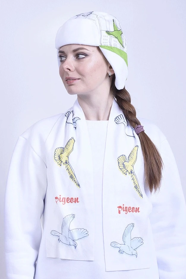 Шарф однослойный утепленный 15х120 см, с полной запечаткой "Birds"#1