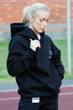 Купить худи Кинг из футера унисекс, однотонную черную "Пульс"