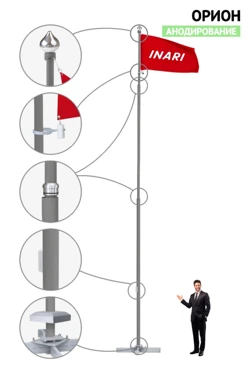 Купить флагшток уличный из алюминия с закрытым механизмом 8 м