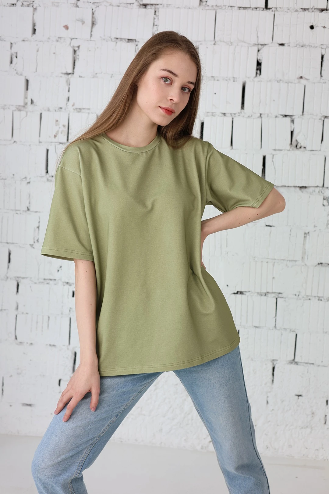 Футболка Мерфи оверсайз унисекс, однотонная хаки (хлопок)#3