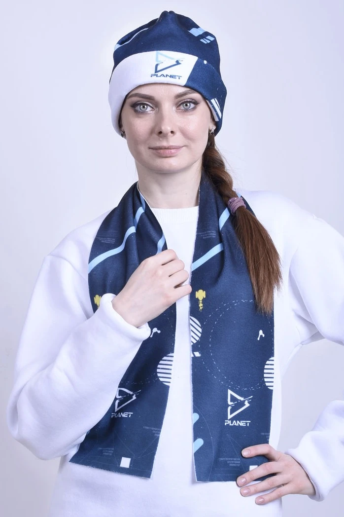 Шарф однослойный утепленный 15х120 см, с полной запечаткой "Space"#1