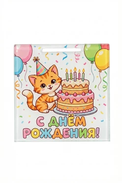 Купить медаль из акрила АС5012 Квадрат 50 мм с печатью "Happy birthday"