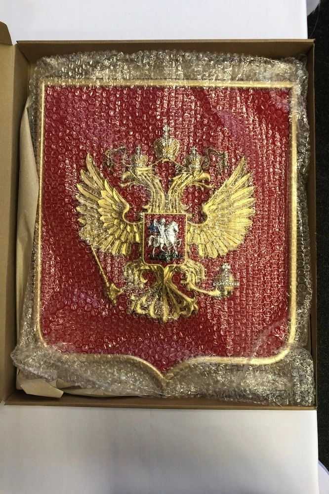 Герб РФ 42х50 см, барельеф, щит флокированный, краска, кристаллы Сваровски, стандарт#1