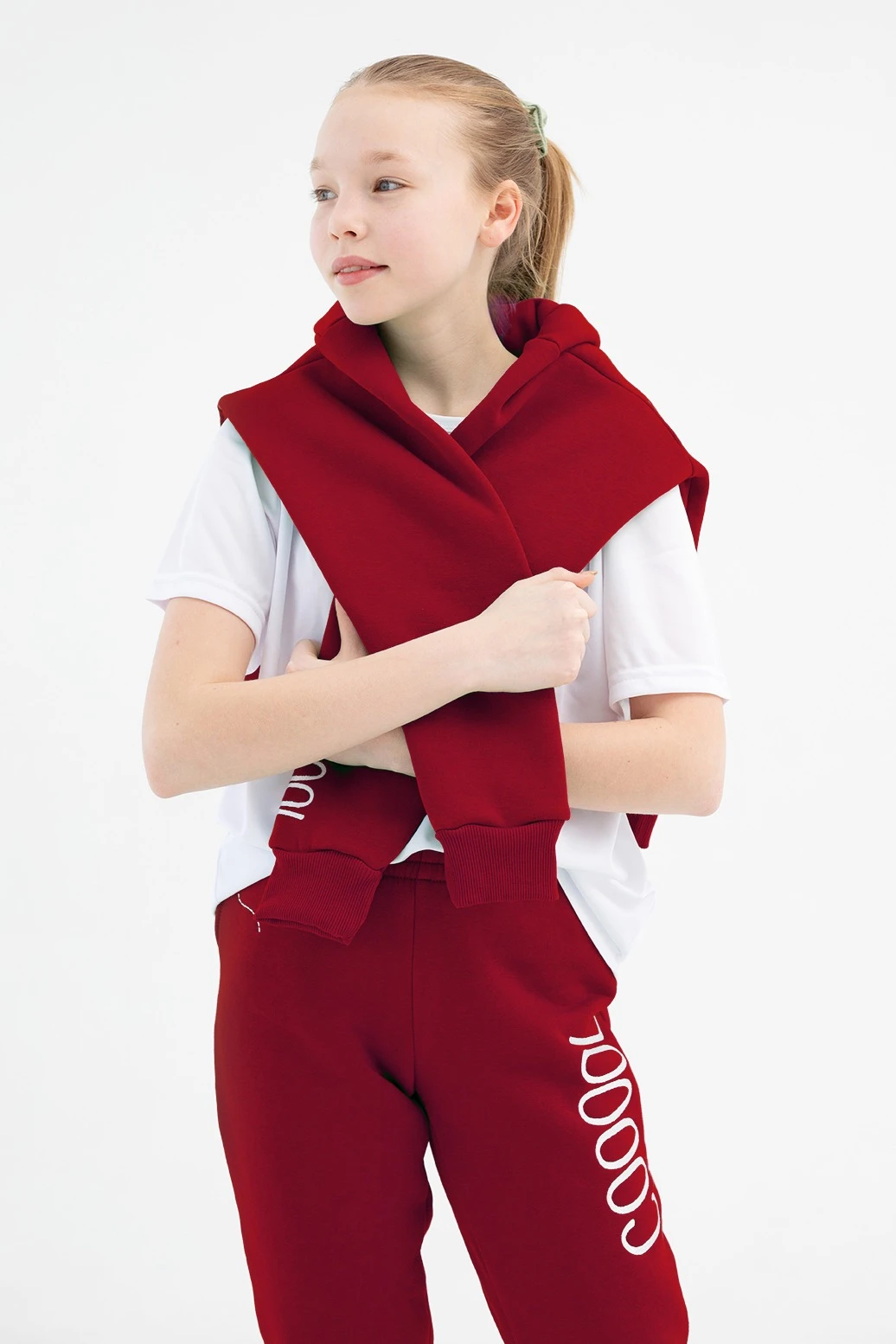 Купить спортивный костюм Кидс из футера детский, однотонный темно-красный