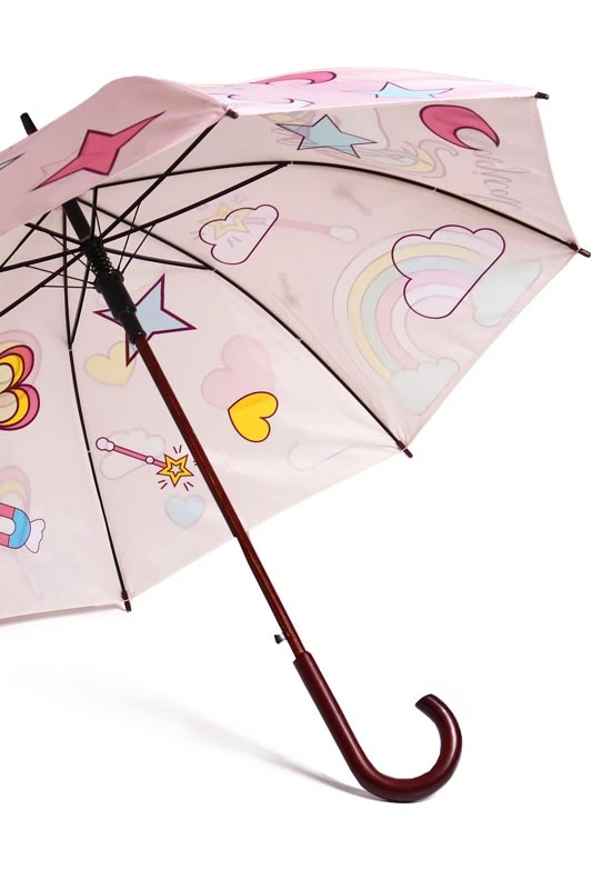 Купить зонт-трость Мэри с деревянной ручкой двухслойный, с полной запечаткой