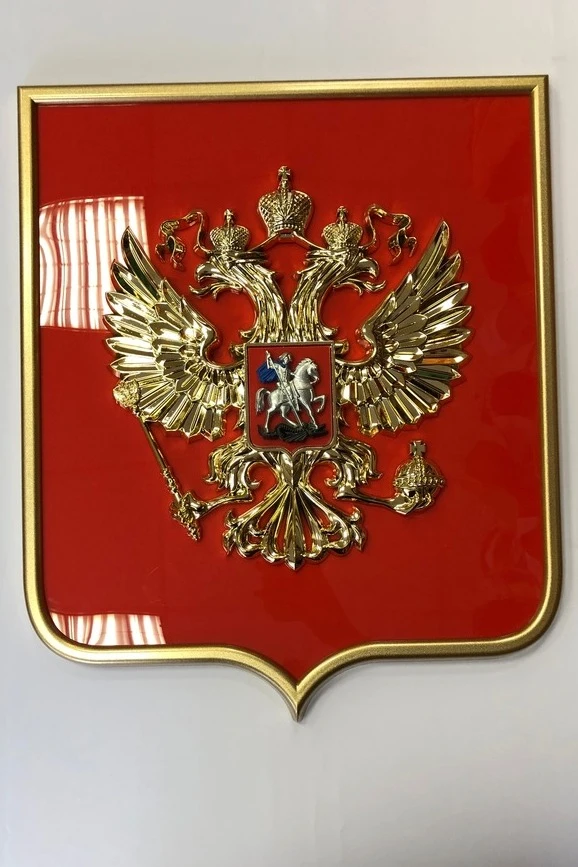 Герб РФ 42х50 см, барельеф, щит пластик, металлонапыление#7