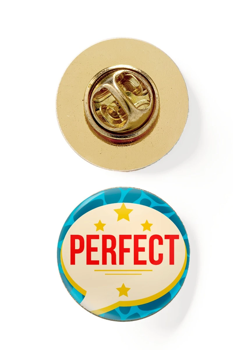 Значок заливной Круг диаметр 15 мм, с принтом "Perfect"#1