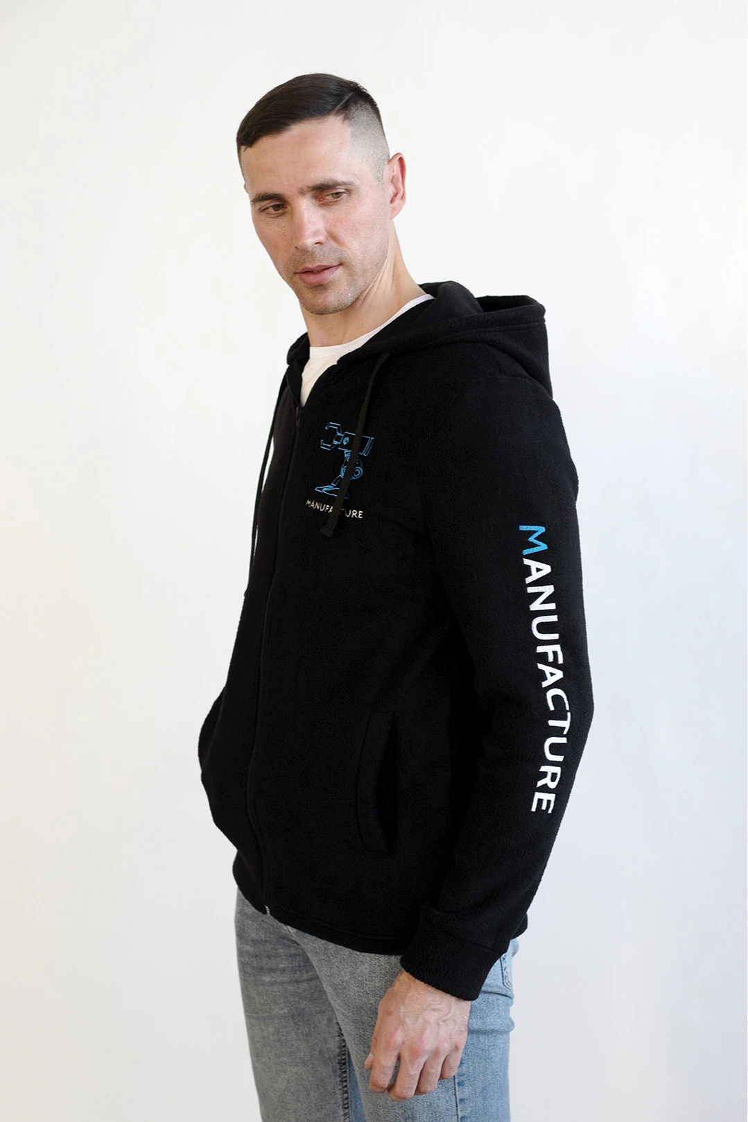 Толстовка Харисон флисовая с капюшоном унисекс, однотонная черная#4