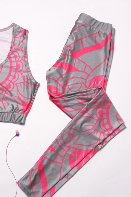 Легинсы женские с узким поясом с принтом "Grey-pink mandala"#3