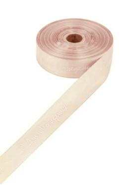 Купить ленту сатин ширина 3 см кремовая, печать белым с одной стороны
