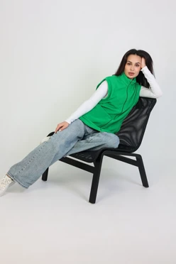 Жилет Браво флисовый без капюшона унисекс, однотонный зеленый#1