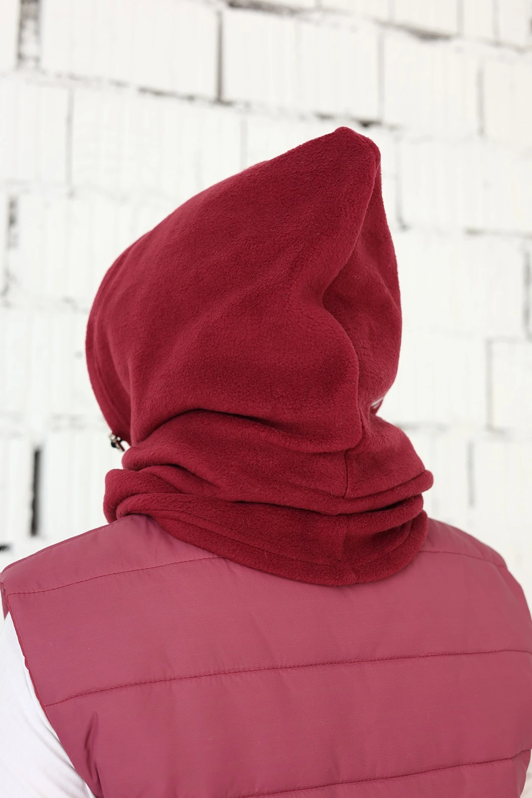 Капор Рейс флисовый взрослый, однотонный бордовый#3