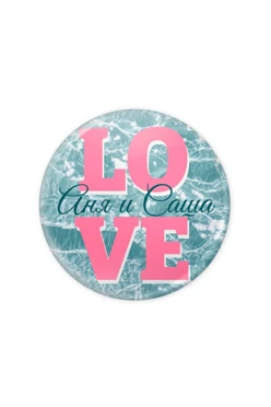 Купить значок закатной диаметр 37 мм, с принтом "Love"