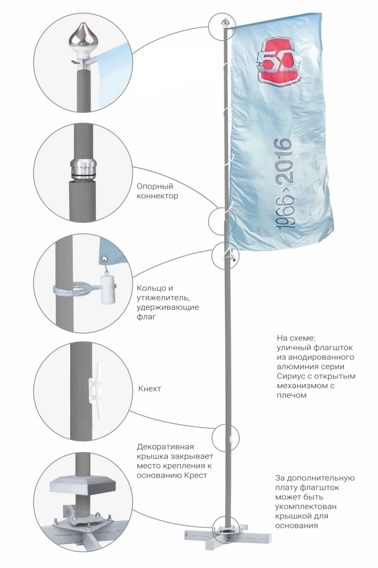 Купить флагшток алюминиевый с открытым механизмом с плечом баннер-бар 8 м Купить флагшток алюминиевый с открытым механизмом с плечом баннер-бар 8 м