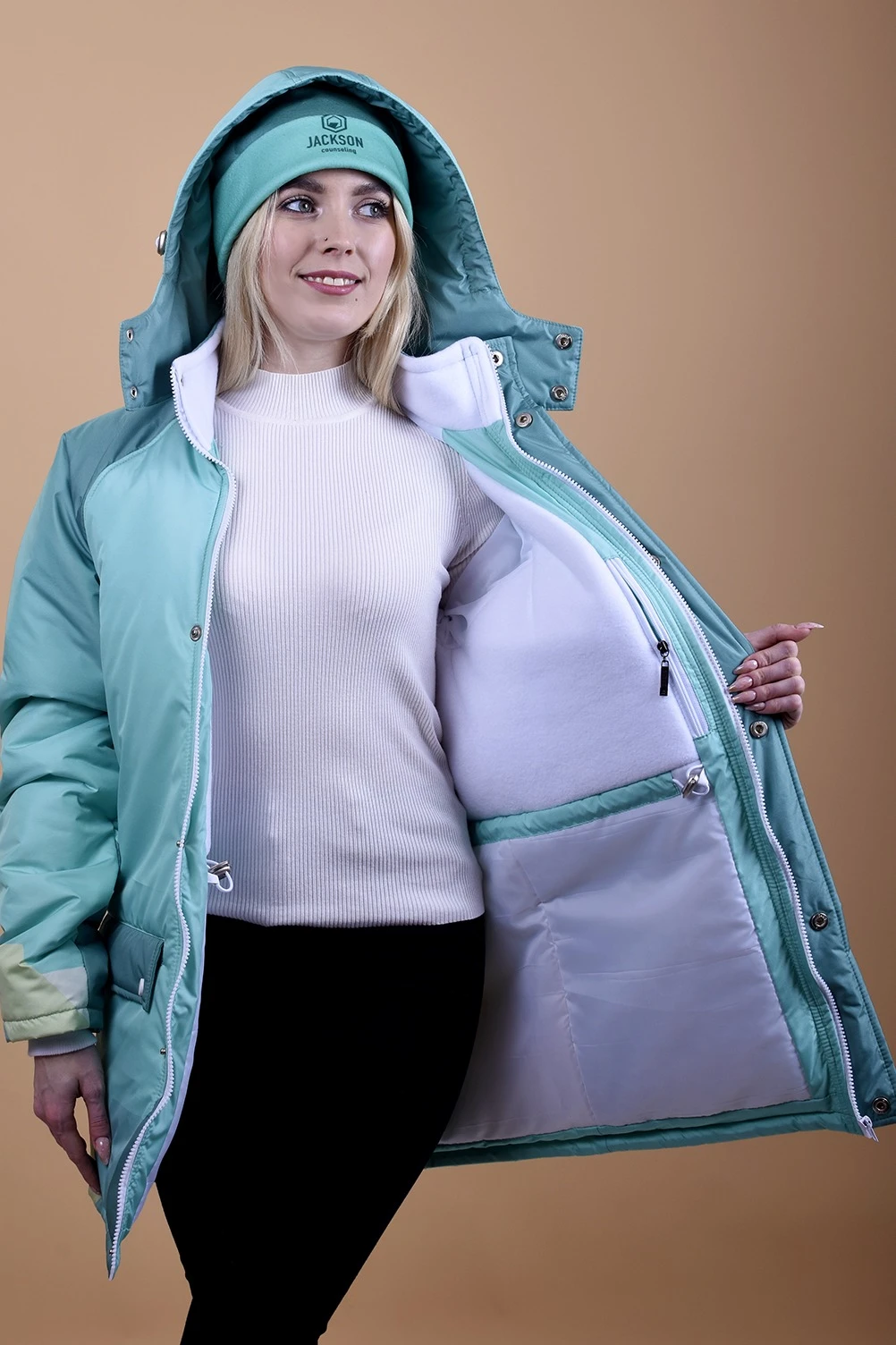 Куртка Вест с капюшоном на синтепоне унисекс, с полной запечаткой "Jackson"#1