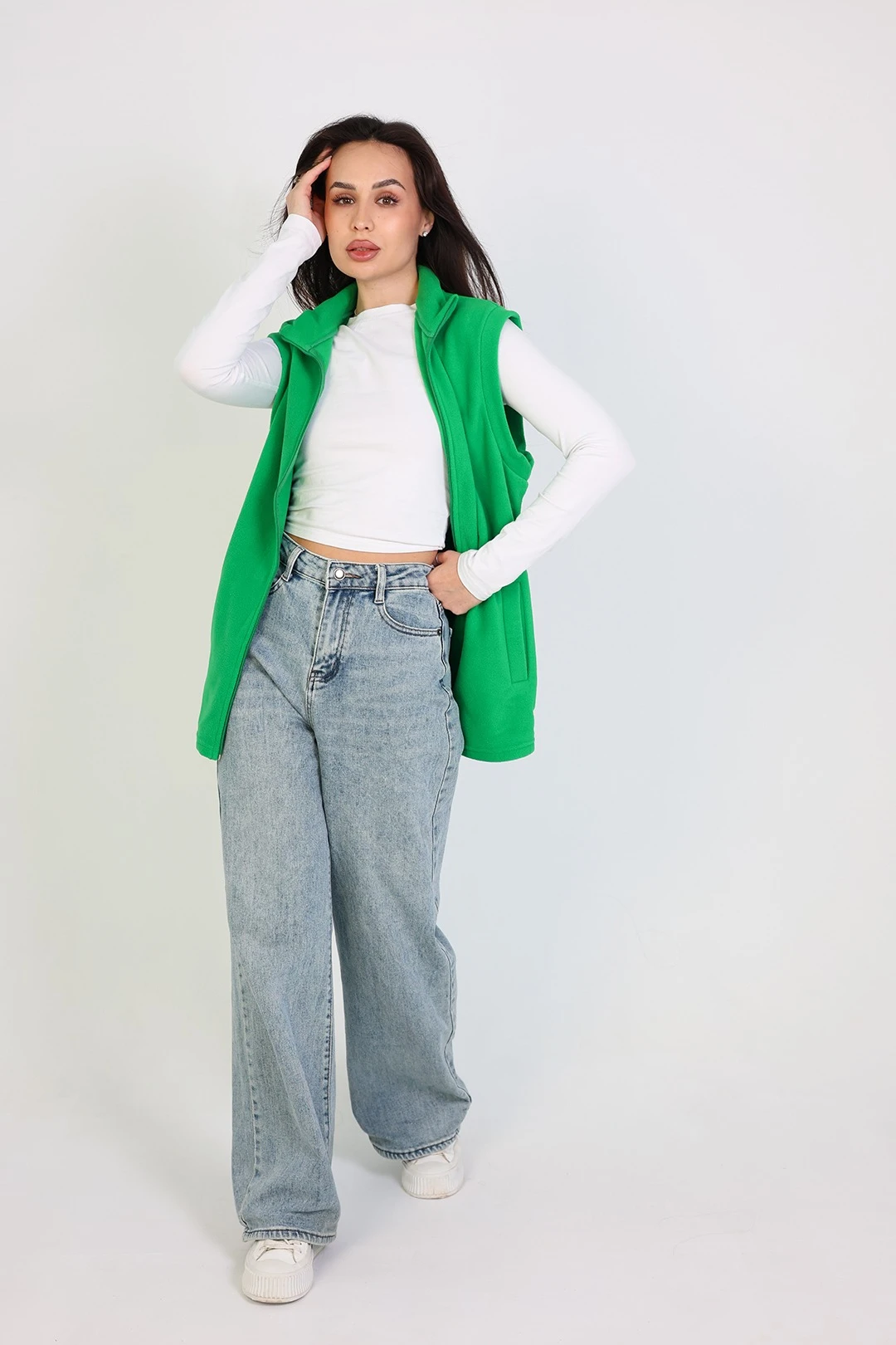 Жилет Браво флисовый без капюшона унисекс, однотонный зеленый#1