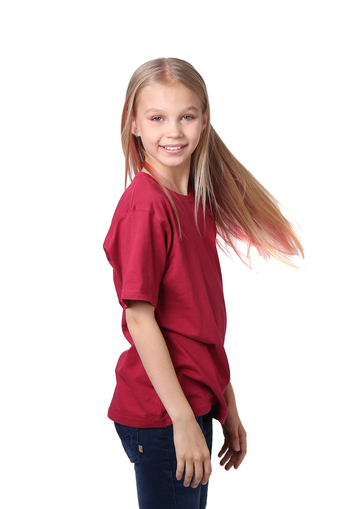 Футболка Премиум детская (Modern) однотонная бордовая (хлопок)#1