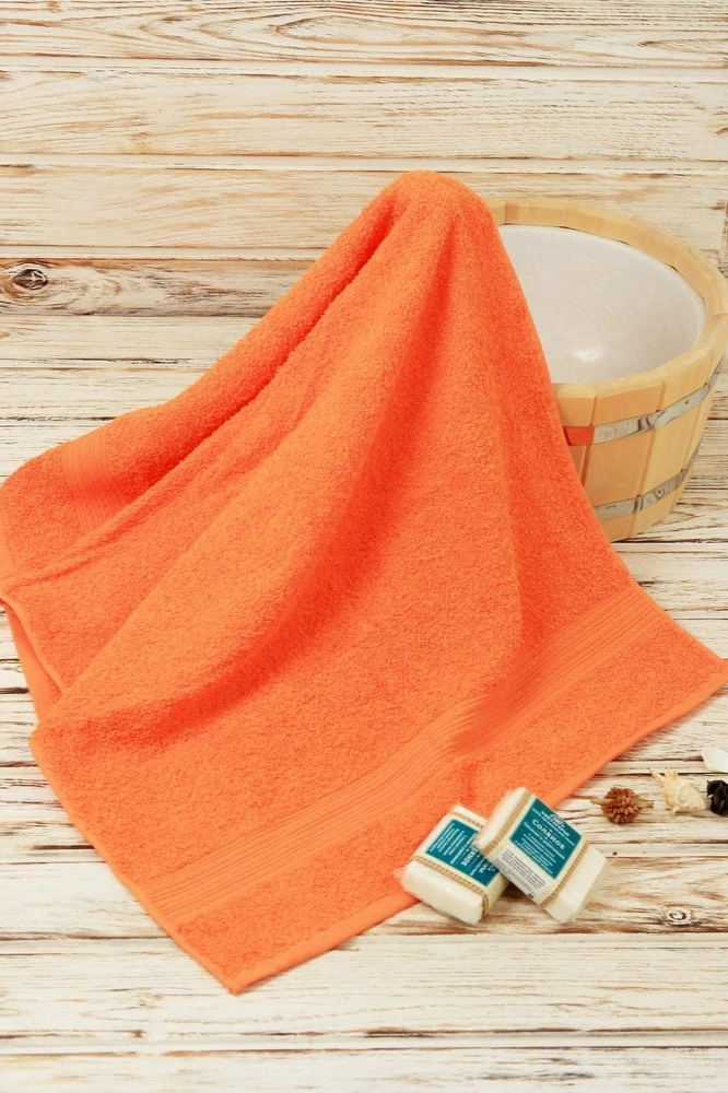 Полотенце махровое 50х90 см (Ituma), однотонное оранжевое#2
