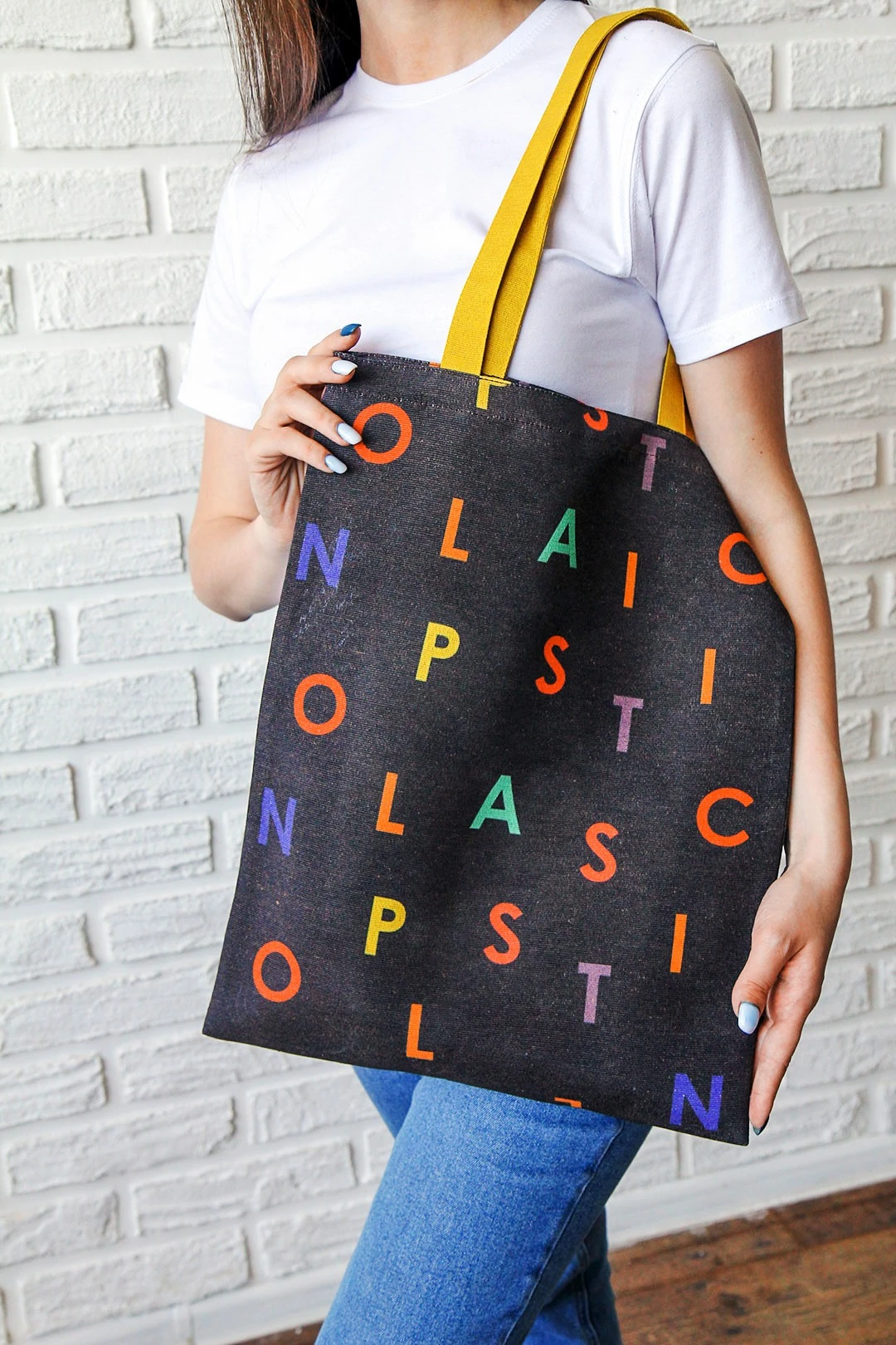 Купить сумку Эко Колор из двунитки 35х45 см, печать с двух сторон "No plastic"