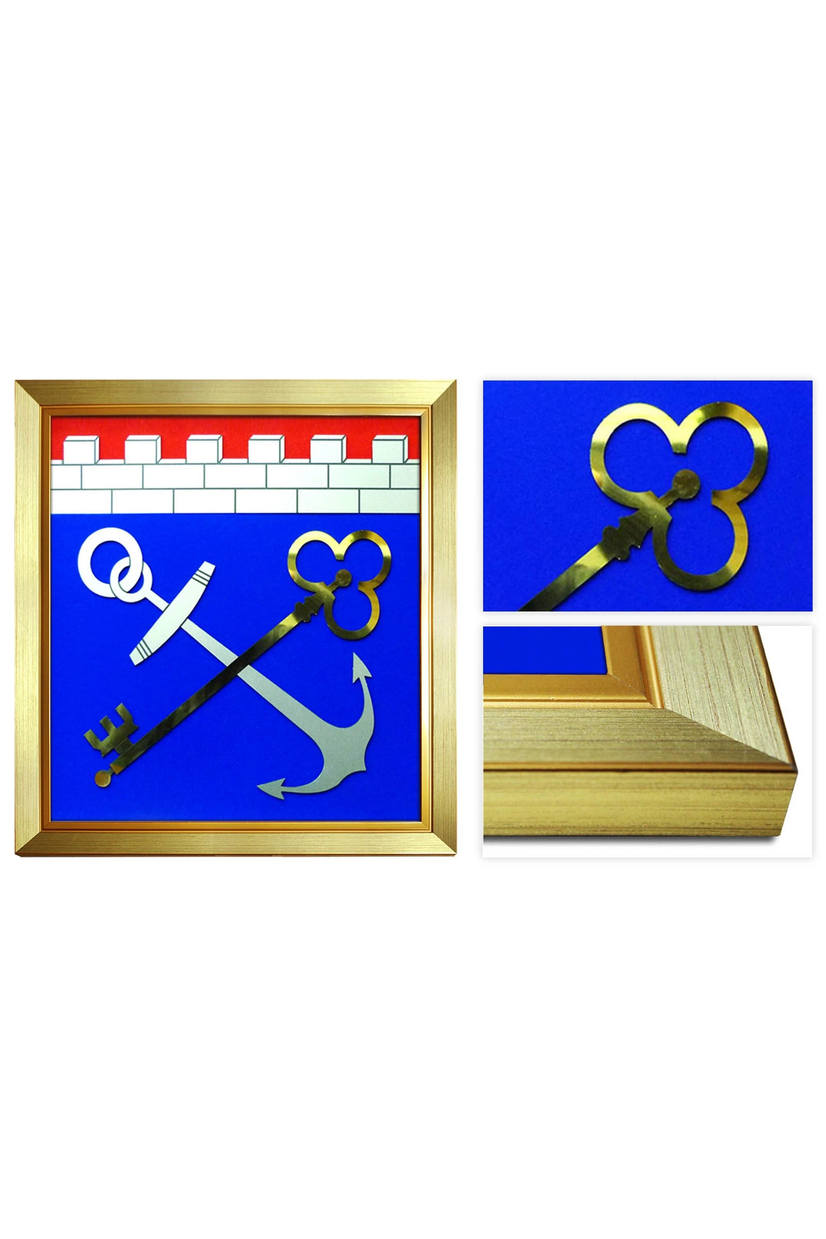 Купить Гербовое панно Ленинградской области 40х42 см краска рамка под золото