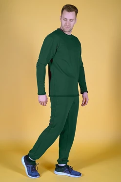 Купить спортивный костюм Стинг из футера унисекс, однотонный темно-зеленый